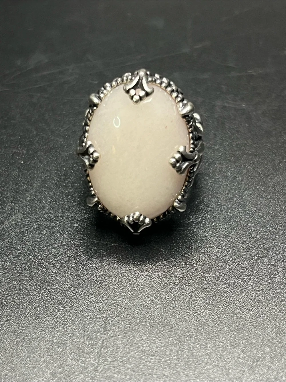 Sterling Silver Genuine White Chalcedony Milky Quartz Statement Ring Size 6